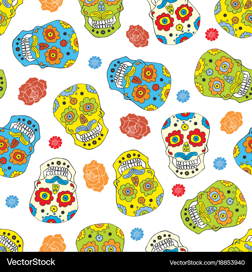 Day of the Dead Sugar Skull Pattern Vector Image