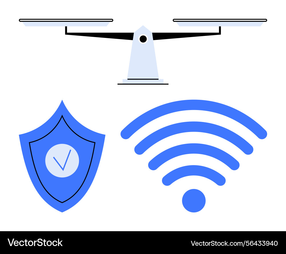 Drone with wireless signal and shield security Drone with wireless signal and shield security vector image