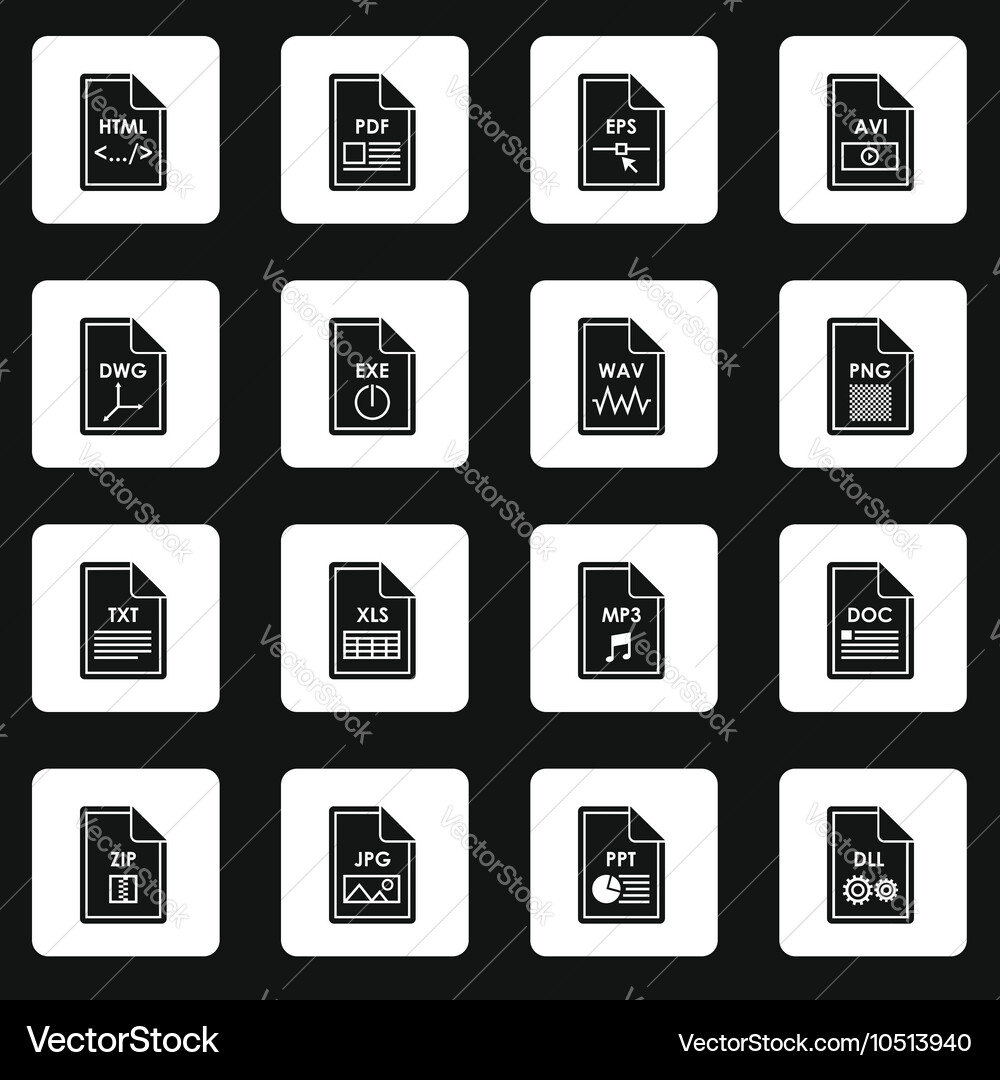 File format icons set simple style vector image