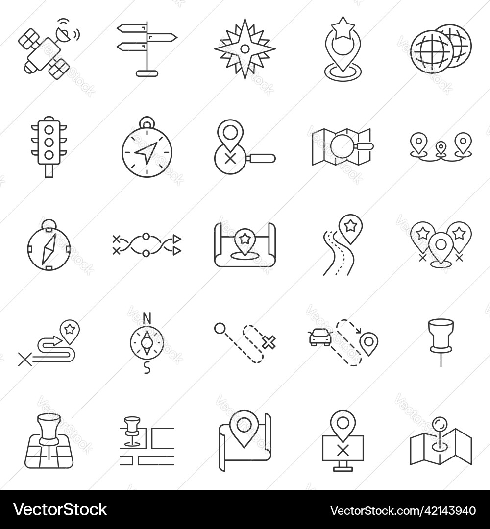 Navigation icon set in flat style gps direction Navigation icon set in flat style gps direction Vector Image