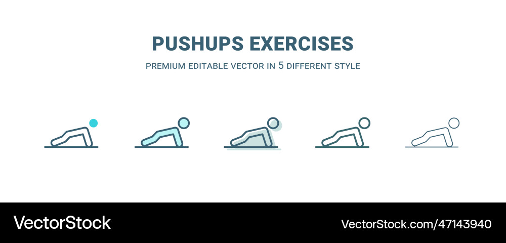 Pushups exercises icon in 5 different style Pushups exercises icon in 5 different style vector image