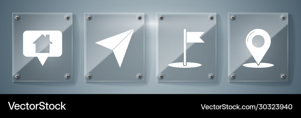 Set map pin flag paper airplane and pointer Set map pin flag paper airplane and pointer vector image