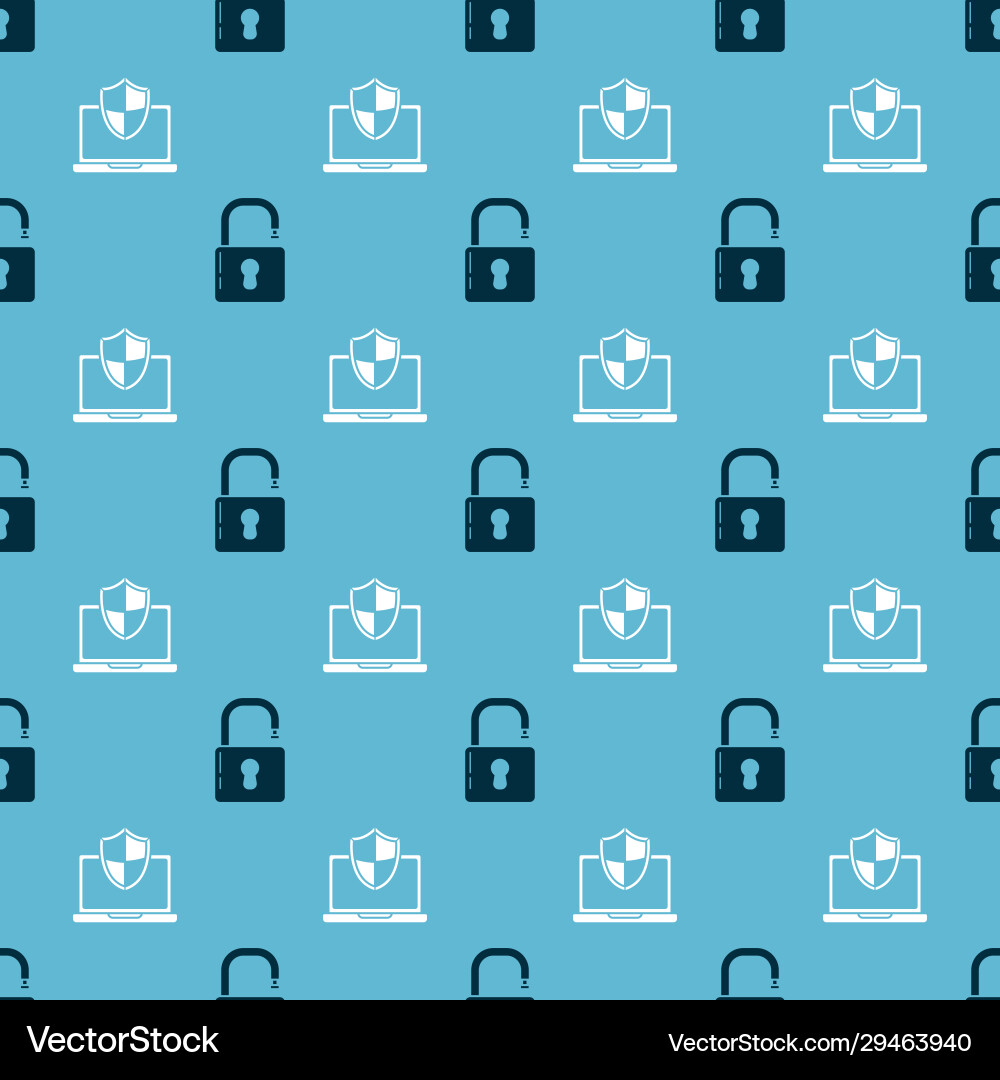 Set open padlock and laptop protected with shield Set open padlock and laptop protected with shield vector image