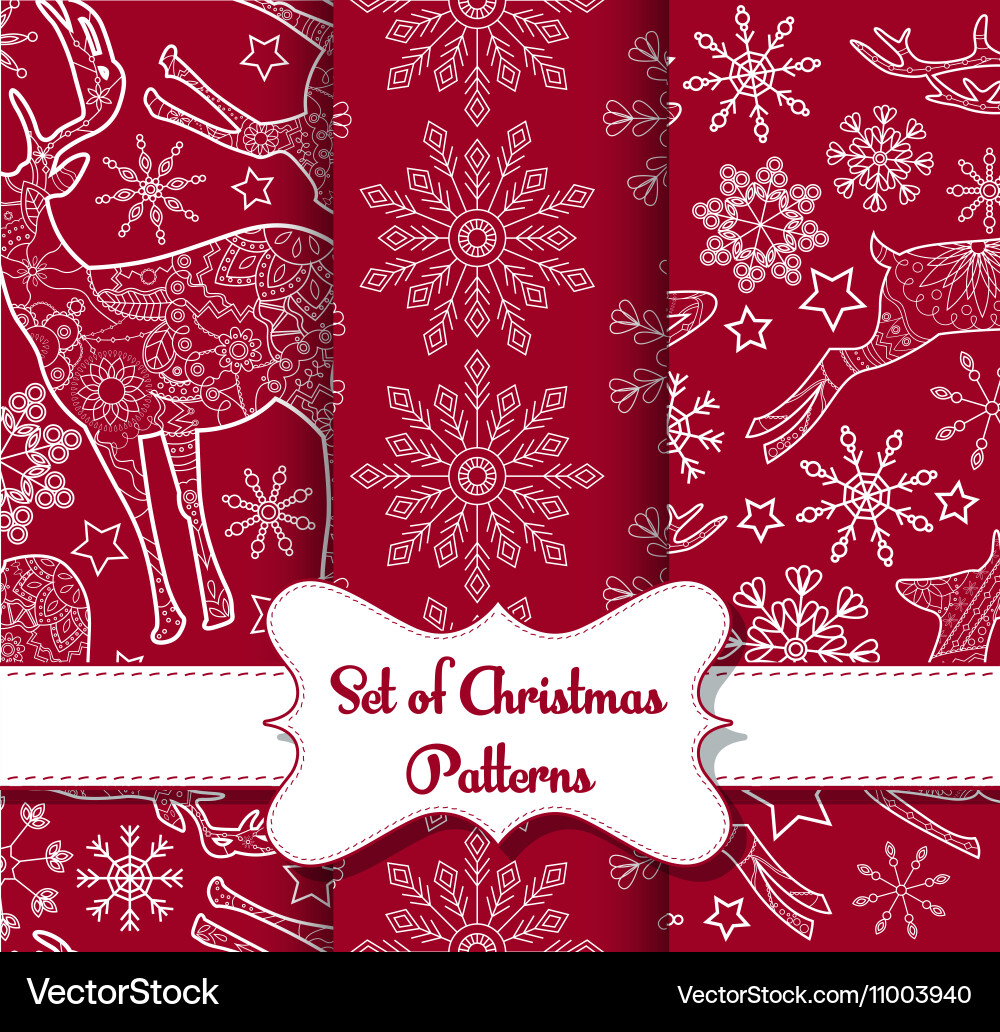 Snowflakes and derers seamless pattern set vector image