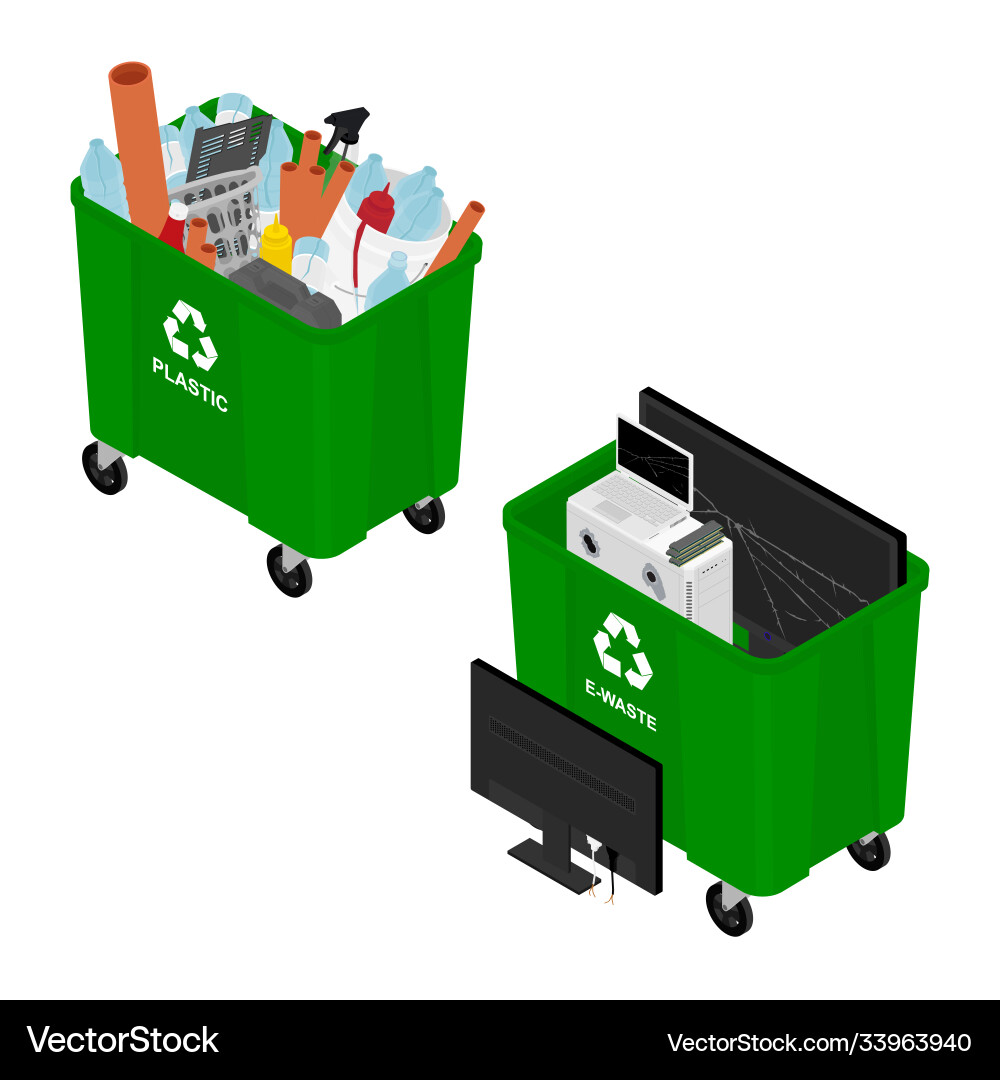 Trash in garbage cans with sorted Trash in garbage cans with sorted vector image