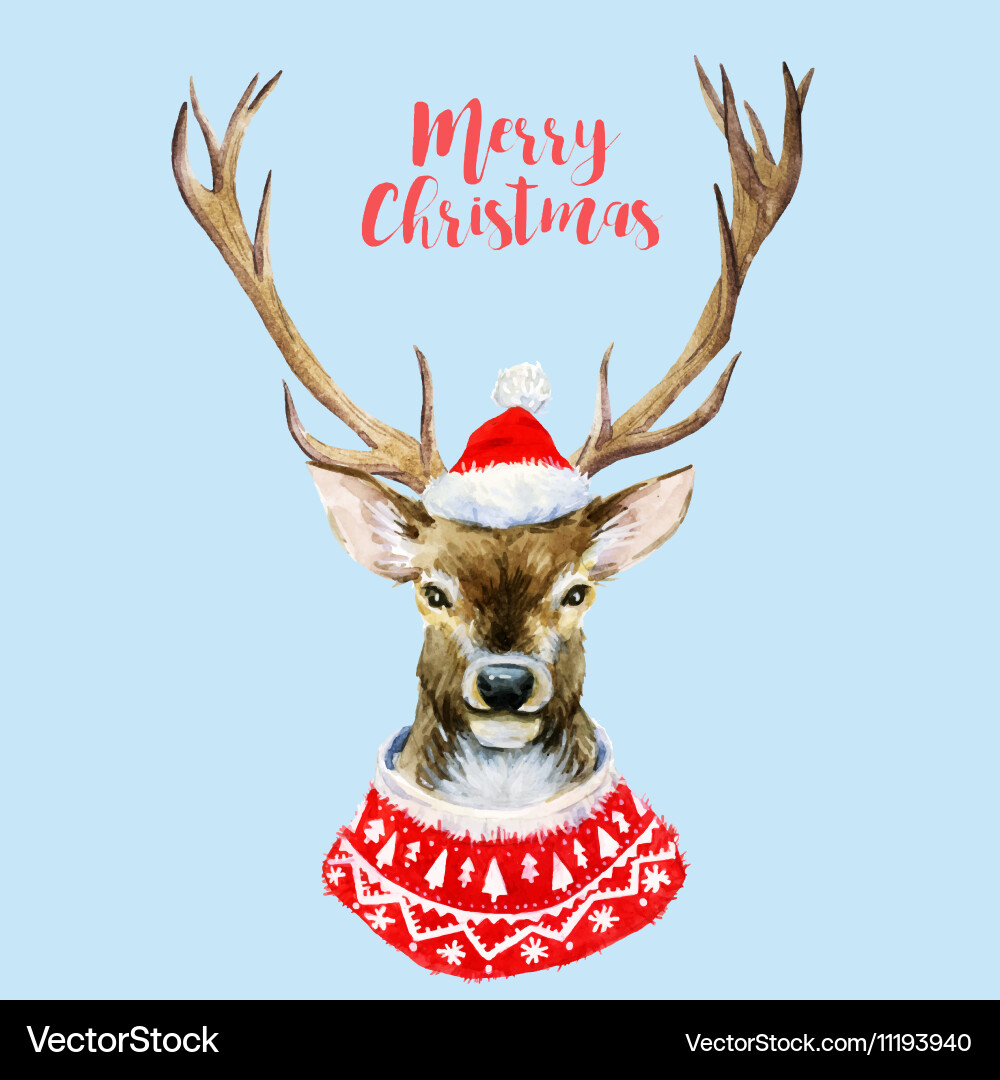 Watercolor Christmas Deer Vector Image