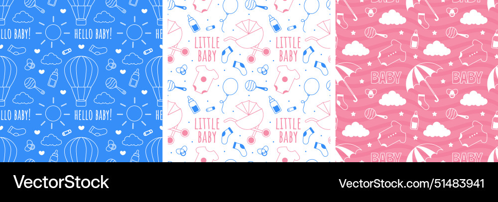 Baby seamless pattern design a set of simple Baby seamless pattern design a set of simple Vector Image