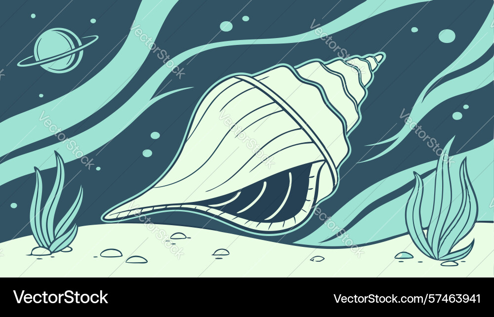 Conch shell in abstract deep sea forest design vector image
