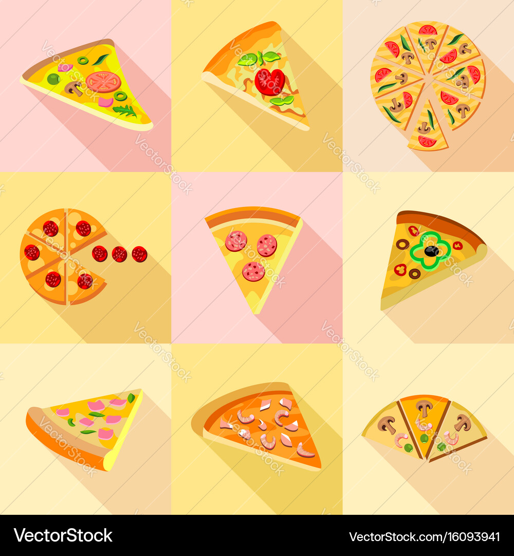 Different types of pizza icons set flat style Vector Image