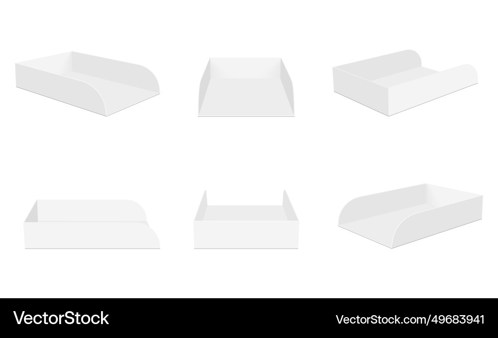 Empty flat tray boxes mockups in various views vector image