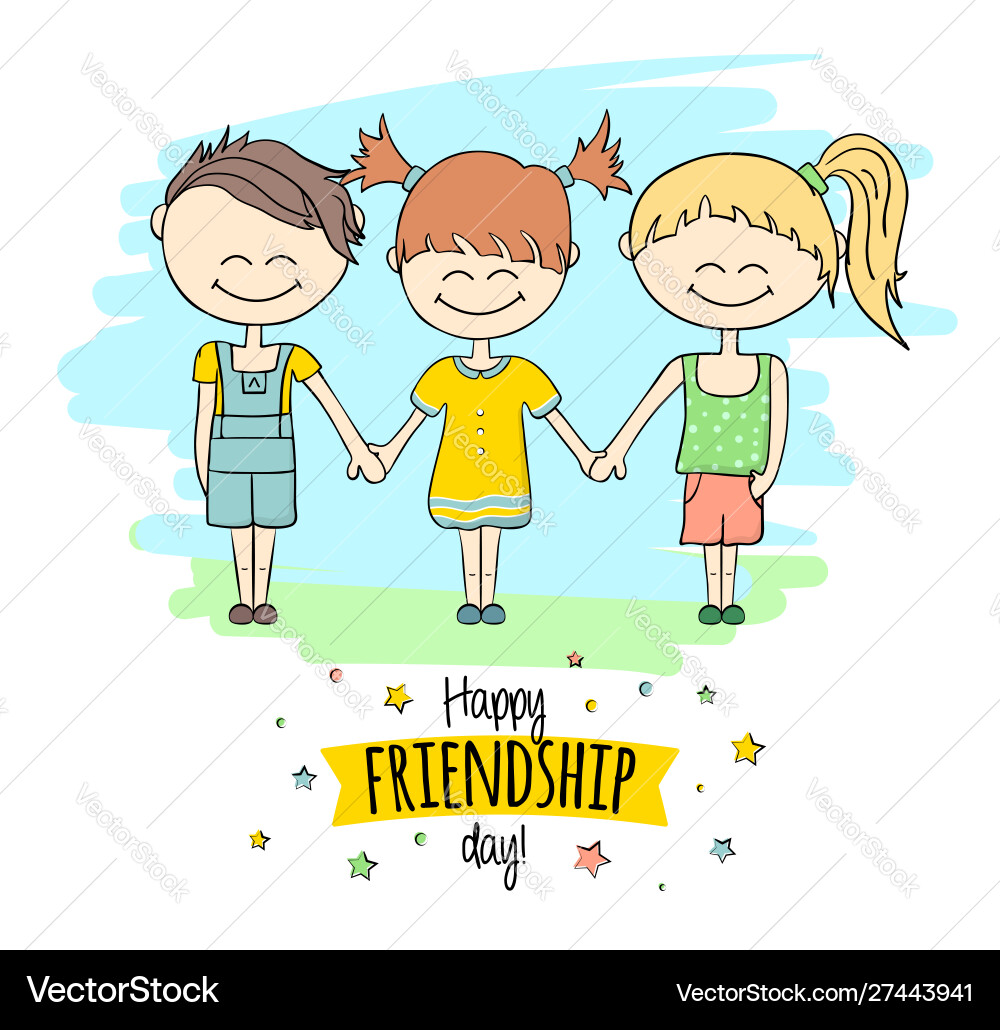 Happy friendship day friends together children Happy friendship day friends together children vector image