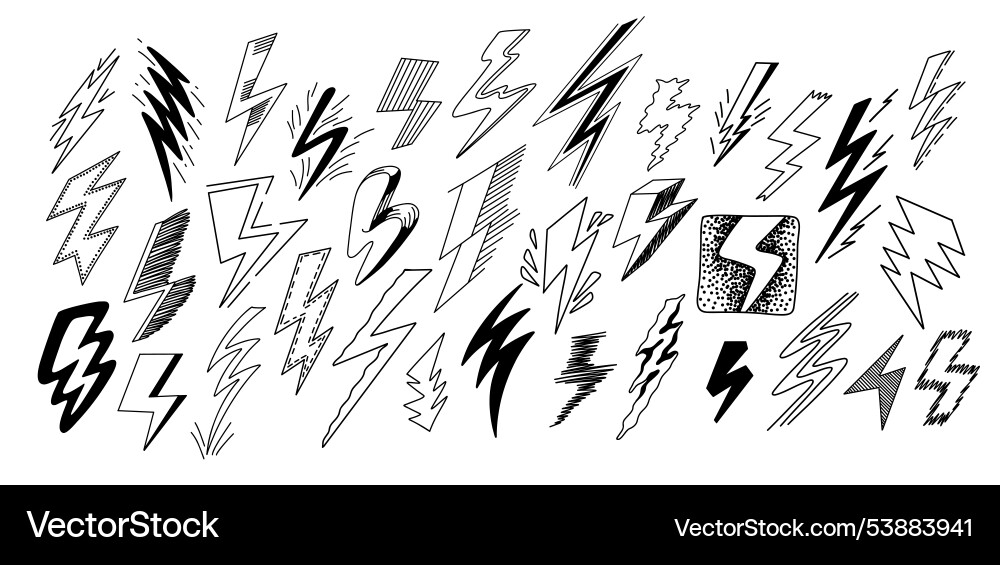 Lightning doodle sketch retro hand drawn electric Lightning doodle sketch retro hand drawn electric vector image