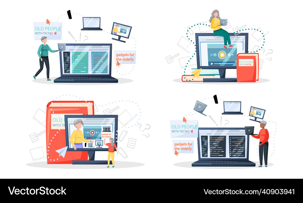 Old people try to use phone game console Old people try to use phone game console vector image