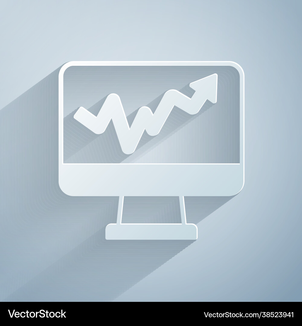Paper cut computer monitor with graph chart icon Paper cut computer monitor with graph chart icon vector image
