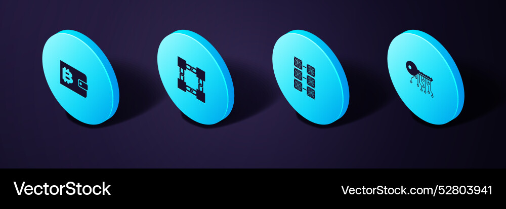 Set isometric cryptocurrency key mining farm Set isometric cryptocurrency key mining farm vector image