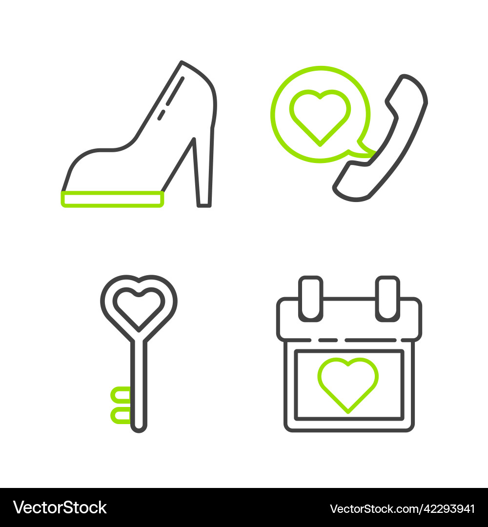 Set line calendar with heart key in shape Set line calendar with heart key in shape vector image