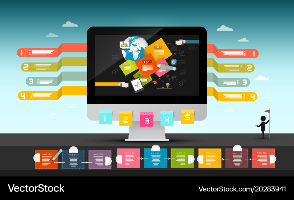 Web design concept computer with infographic Vector Image