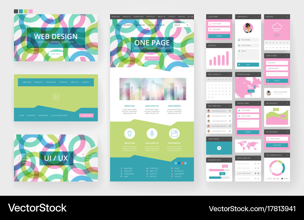 Website design template and interface elements vector image