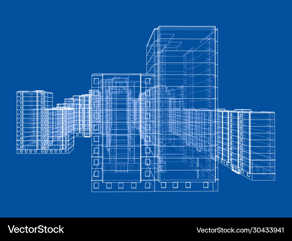 Wire-frame model a multi-storey building Wire-frame model a multi-storey building vector image
