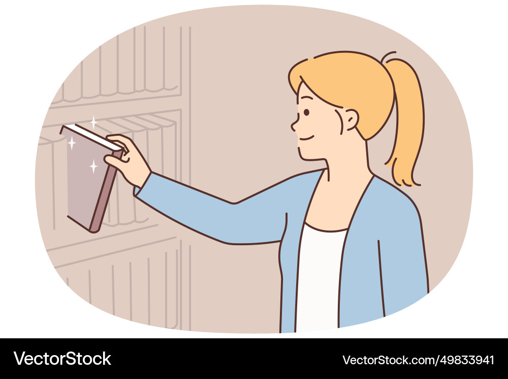 Woman take book from shelf Woman take book from shelf vector image