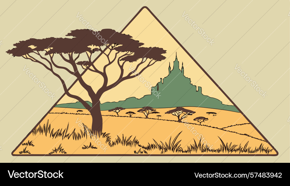 Abstract triangle frame with savanna tree vector image