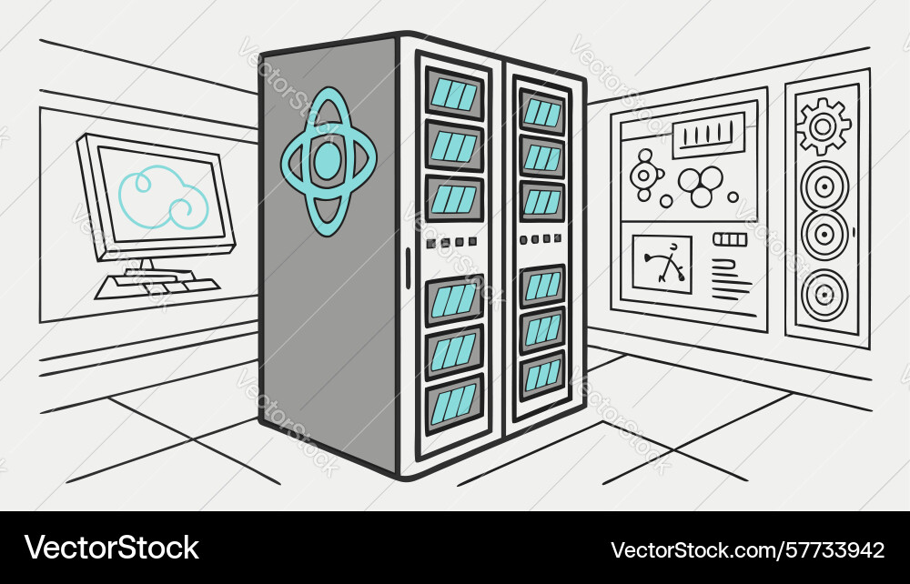 Advanced server room and network operations vector image