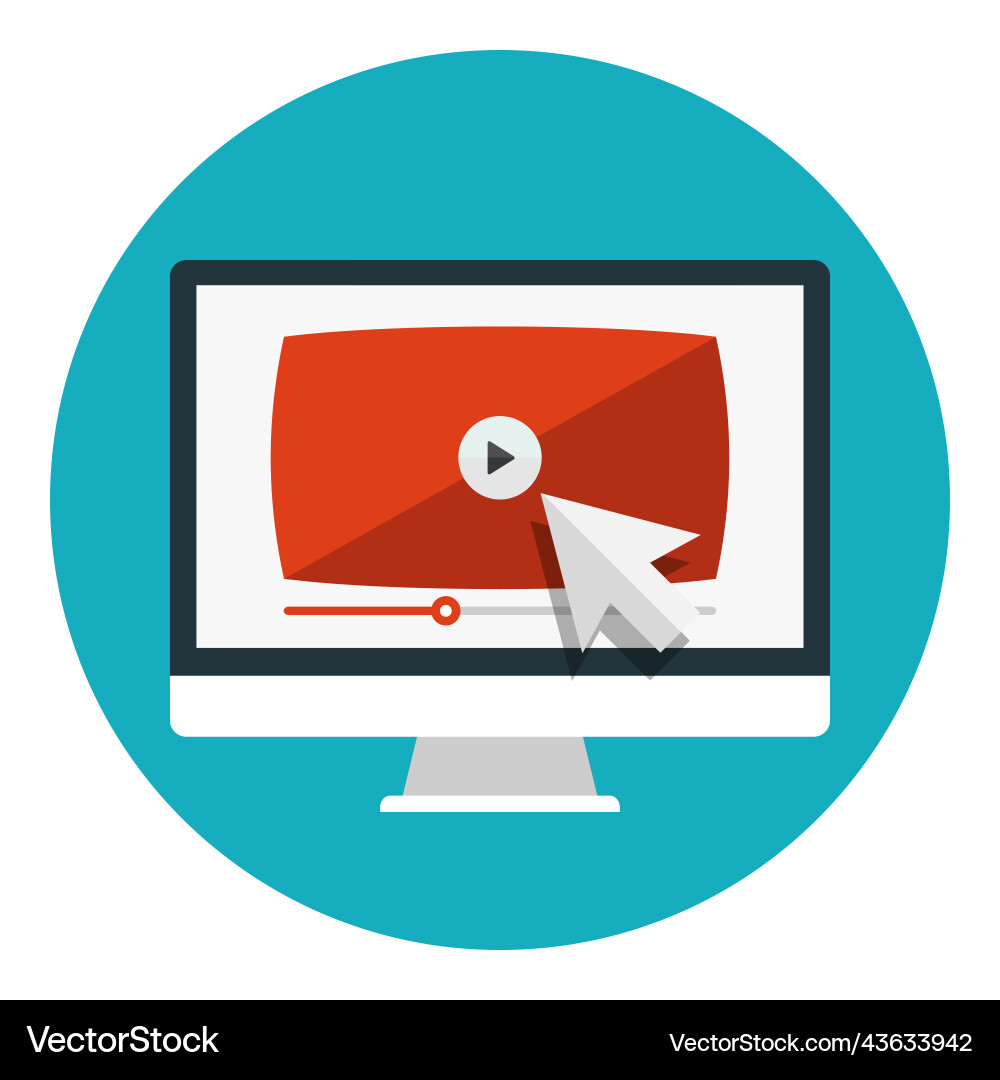 Desktop display with video player on screen icon Desktop display with video player on screen icon vector image