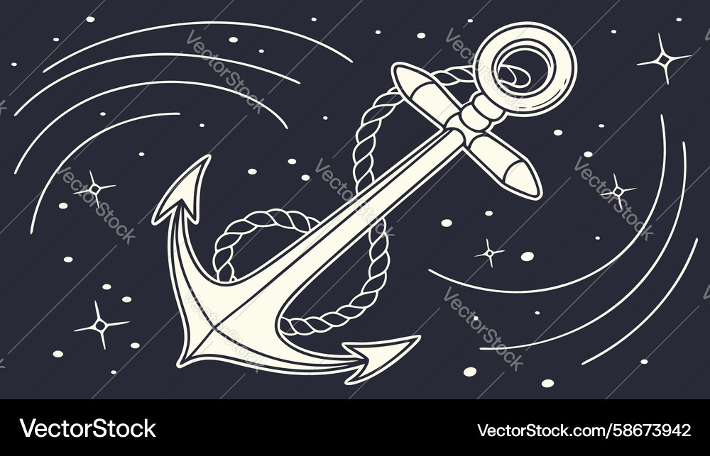 Dynamic anchor with rope in abstract space scene Vector Image