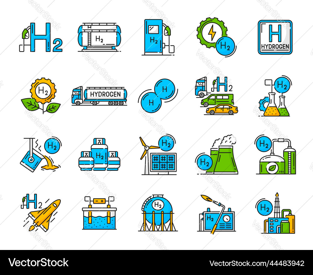 Hydrogen Energy Icon Set Vector Image