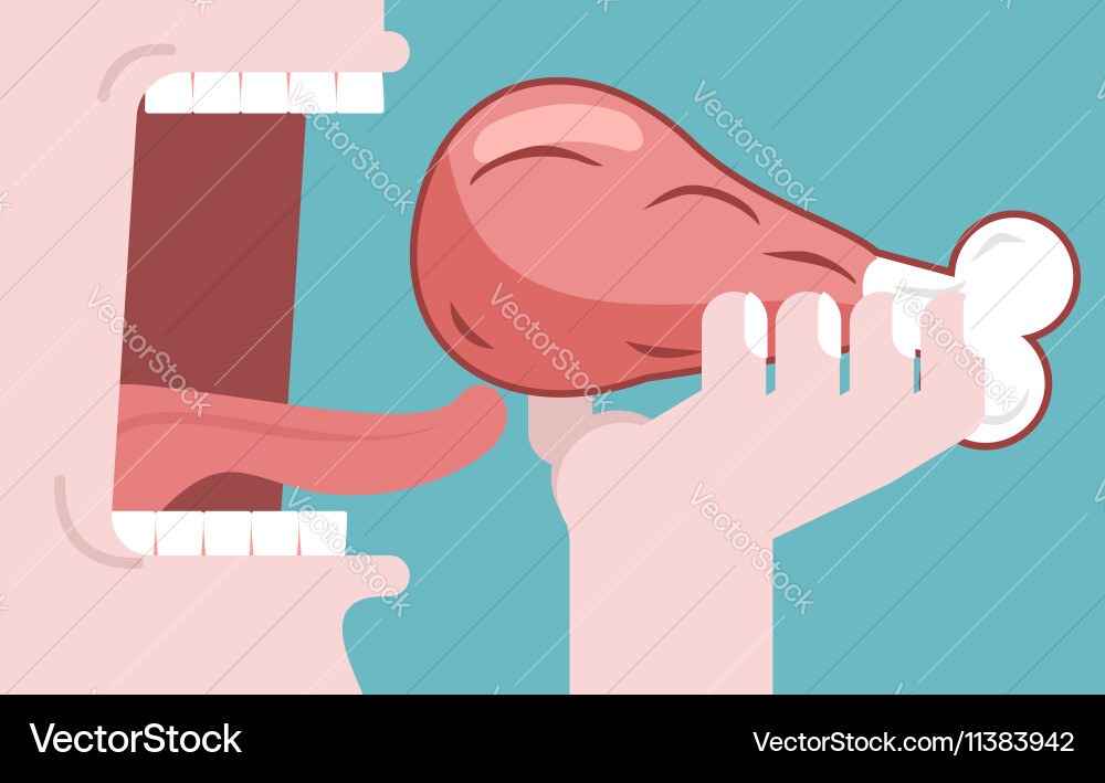 Man eats meat consumption of ham pork on bone open vector image