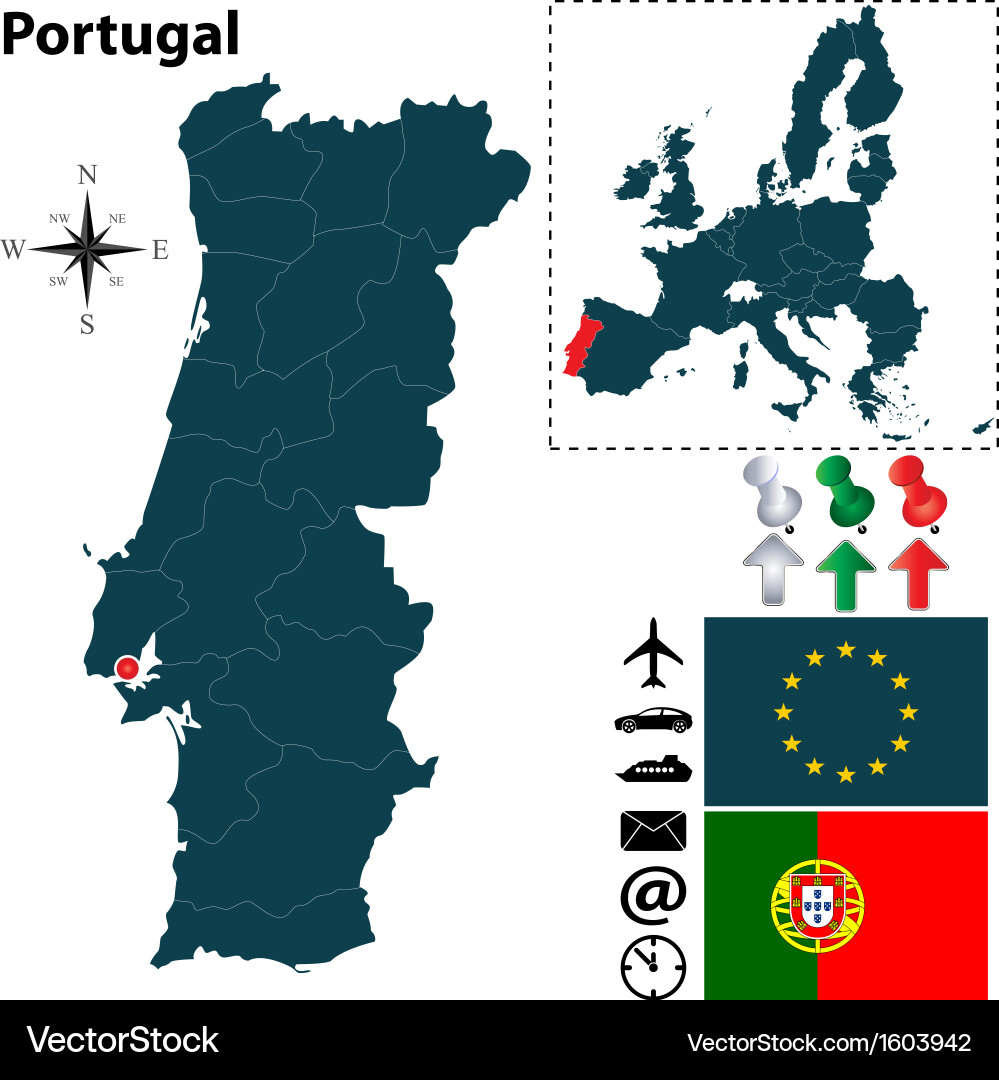Portugal Map with EU Flags vector image