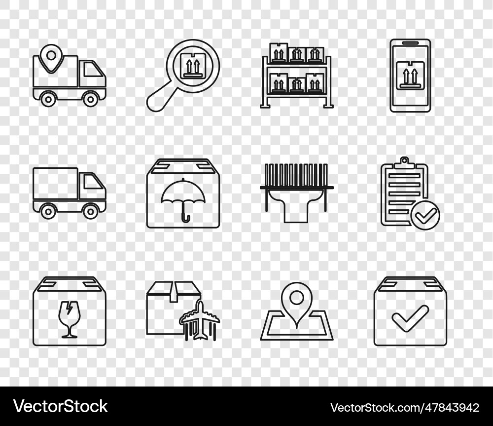 Set line delivery box with fragile content Set line delivery box with fragile content Vector Image