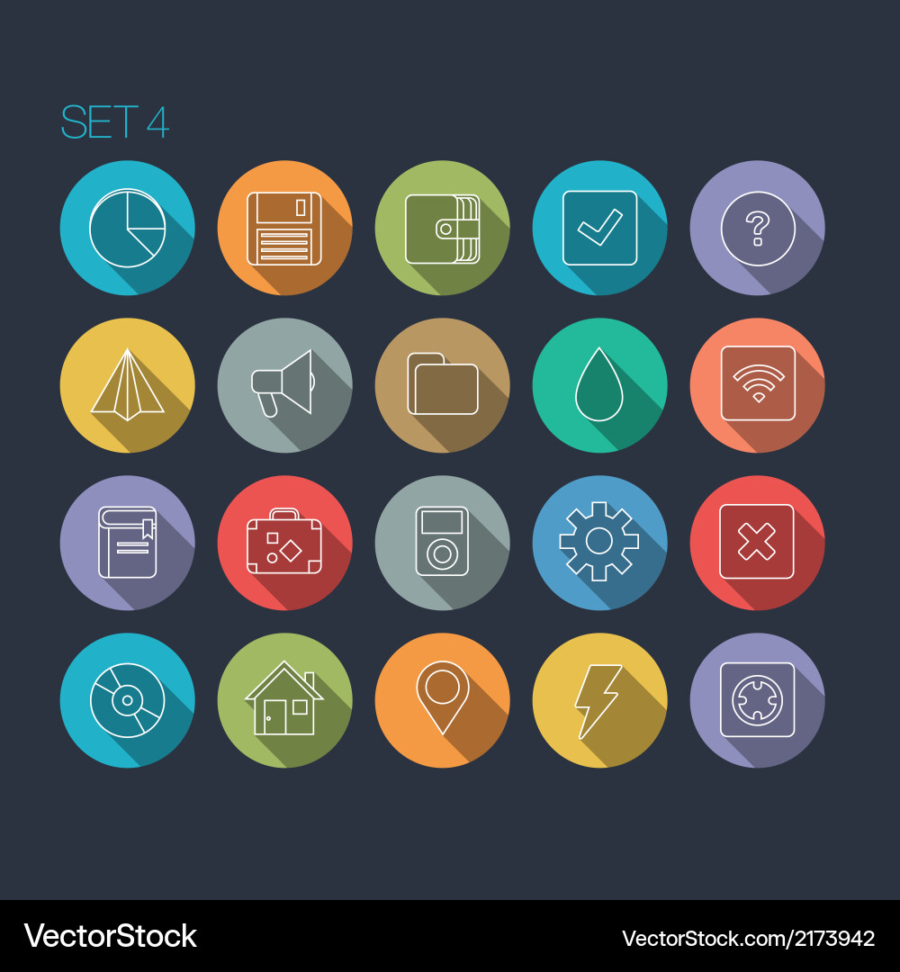 Thin Line Icon Set - Circular Shapes Vector Image