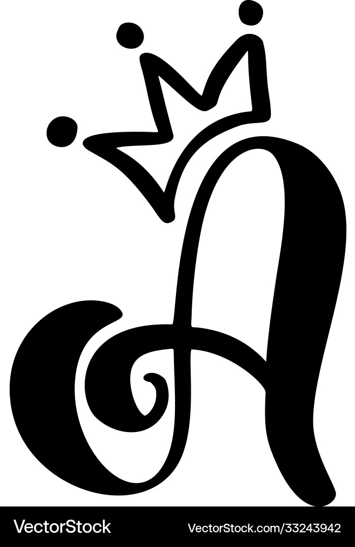 Vintage cute letter a with crown princess Vintage cute letter a with crown princess vector image