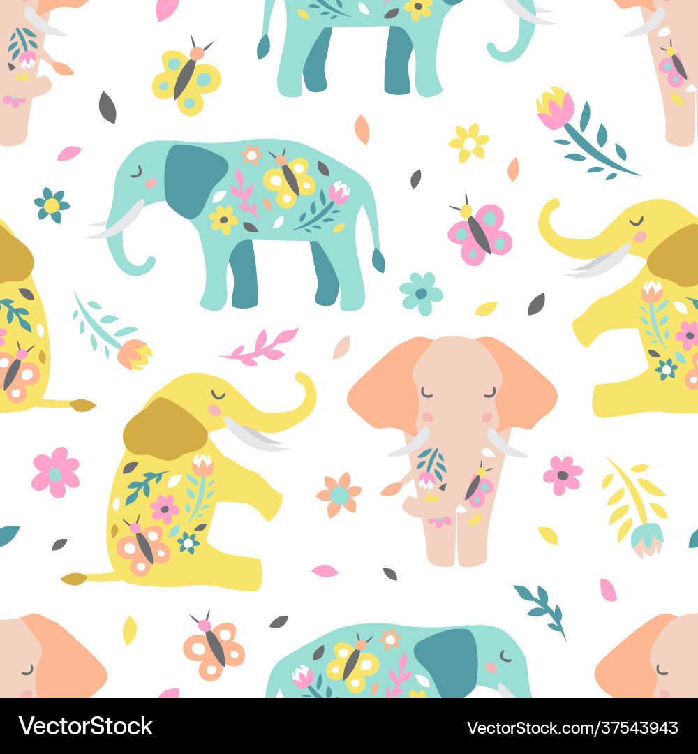 Cute Elephant Seamless Pattern vector image
