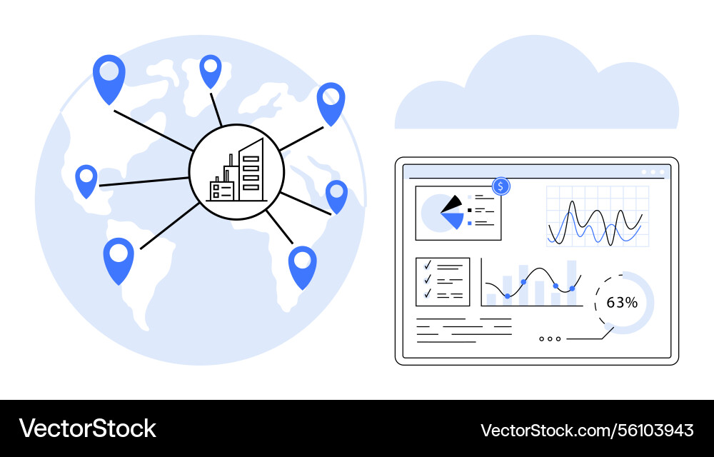 Global network connectivity and data analytics Global network connectivity and data analytics vector image