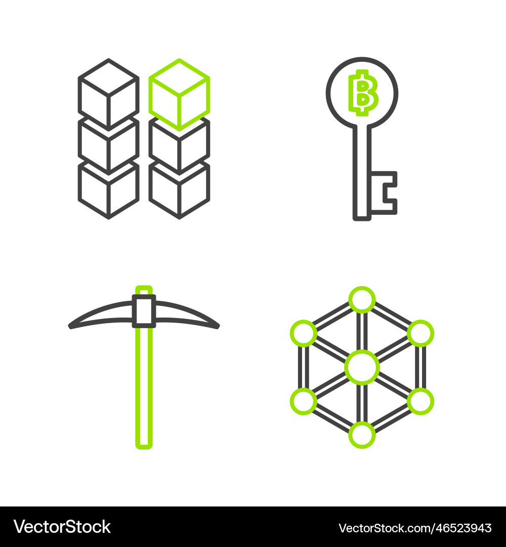 Set line blockchain technology pickaxe Set line blockchain technology pickaxe vector image