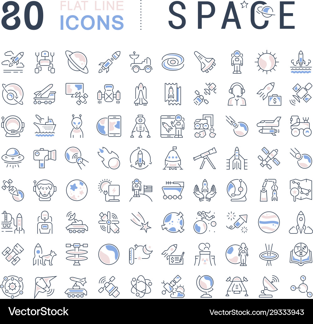 Set line icons space vector image