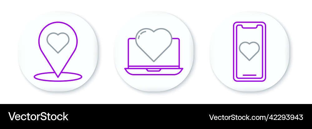 Set line mobile phone with heart map pointer Set line mobile phone with heart map pointer vector image