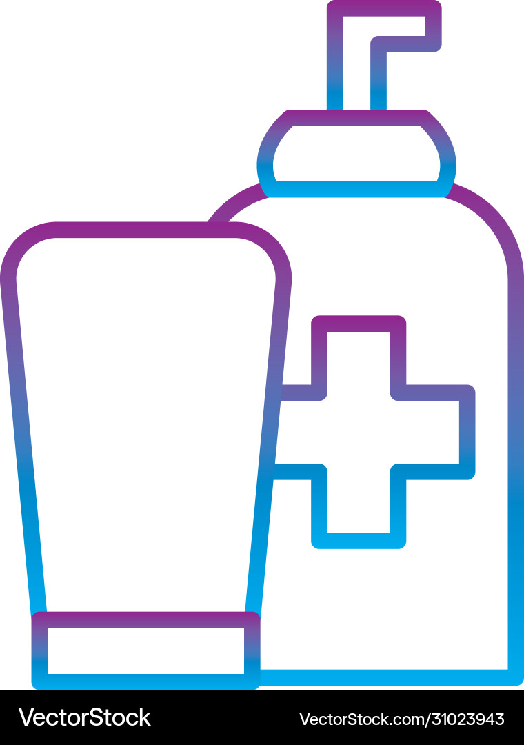 Soap bottles with cross gradient line style icon vector image