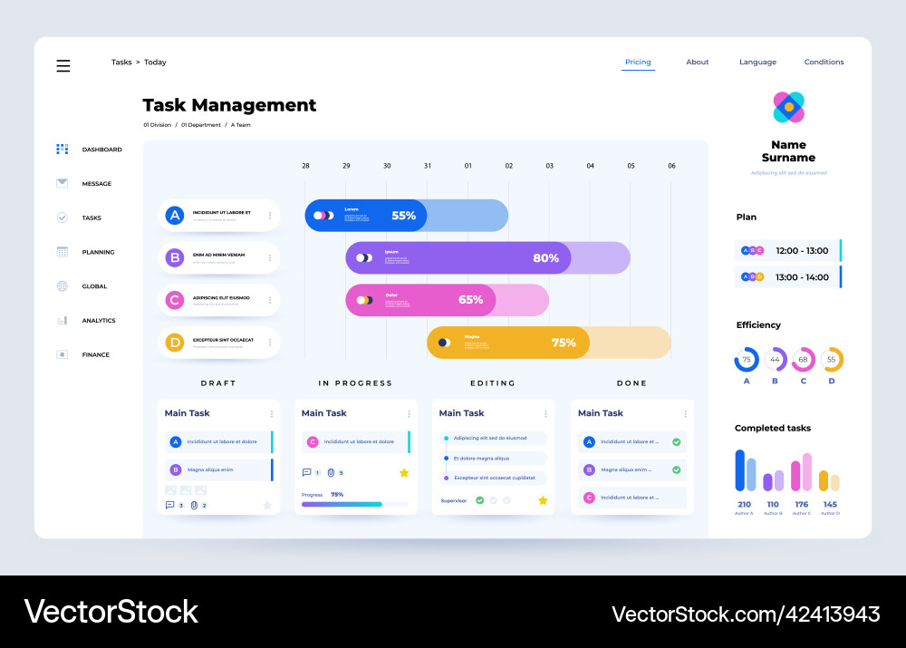 Task Management App UI Template vector image
