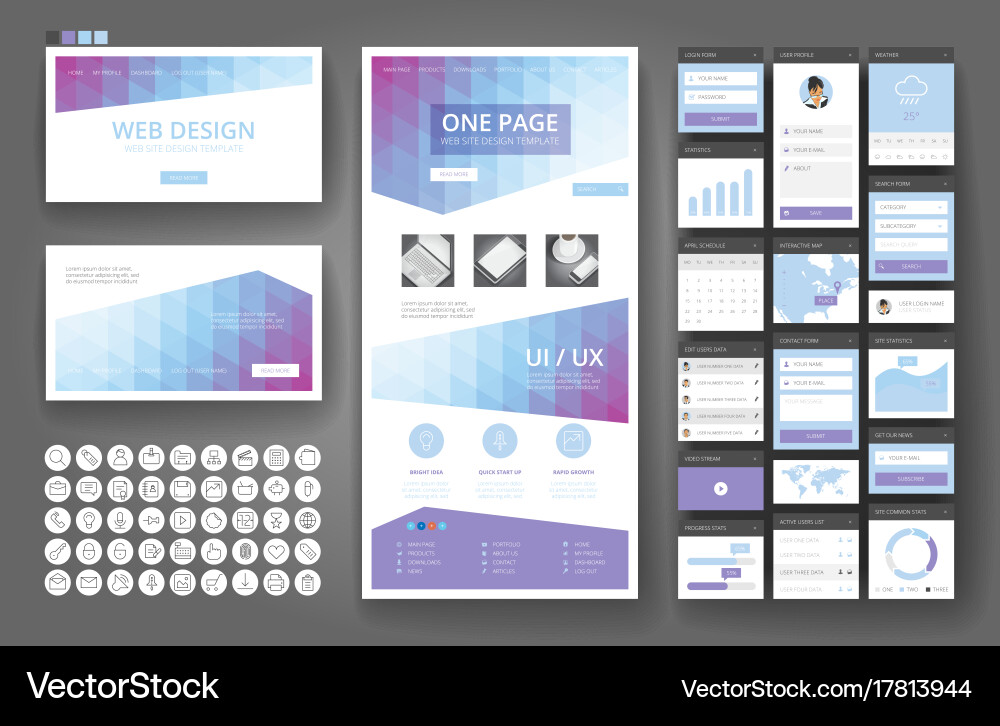 Website design template and interface elements Vector Image