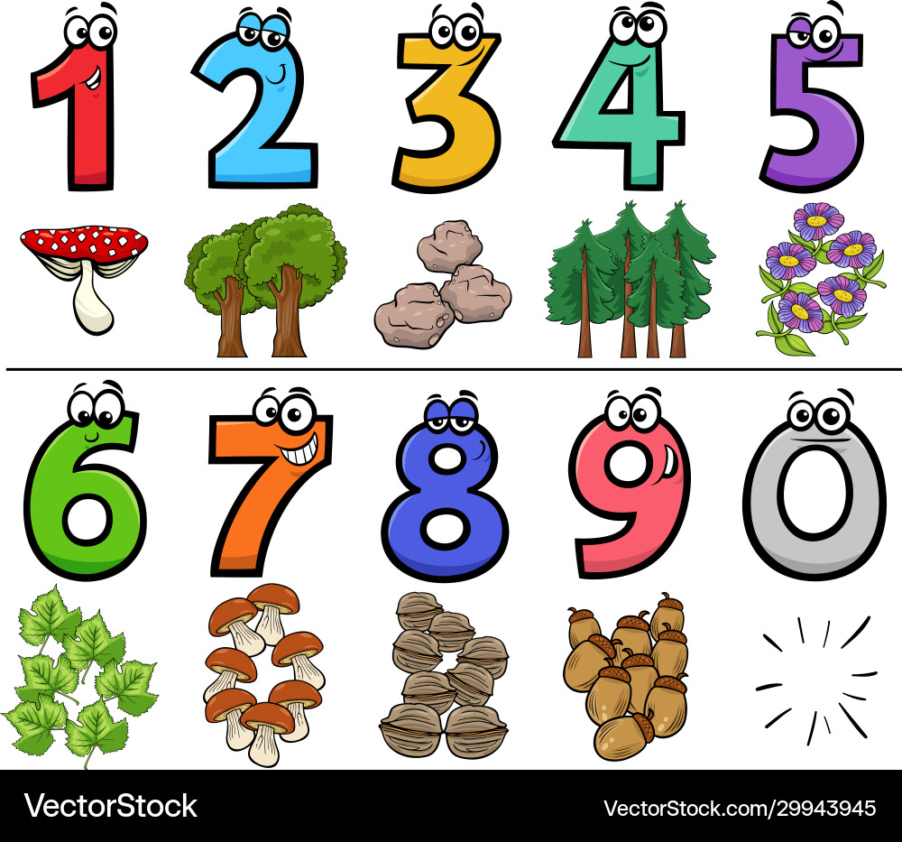 Cute Number Set with Nature Elements Vector Image