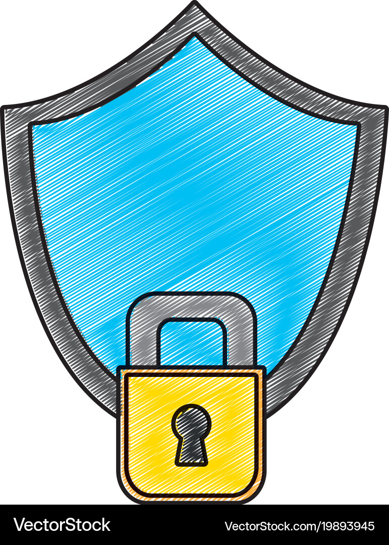 Grated shield and padlock object to security vector image