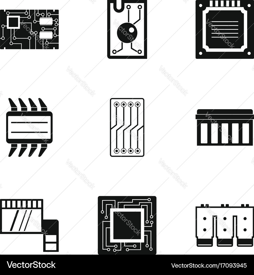 Processor icons set simple style Vector Image