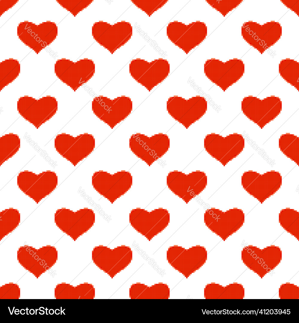 Red heart seamless pattern in pixel art style Red heart seamless pattern in pixel art style vector image