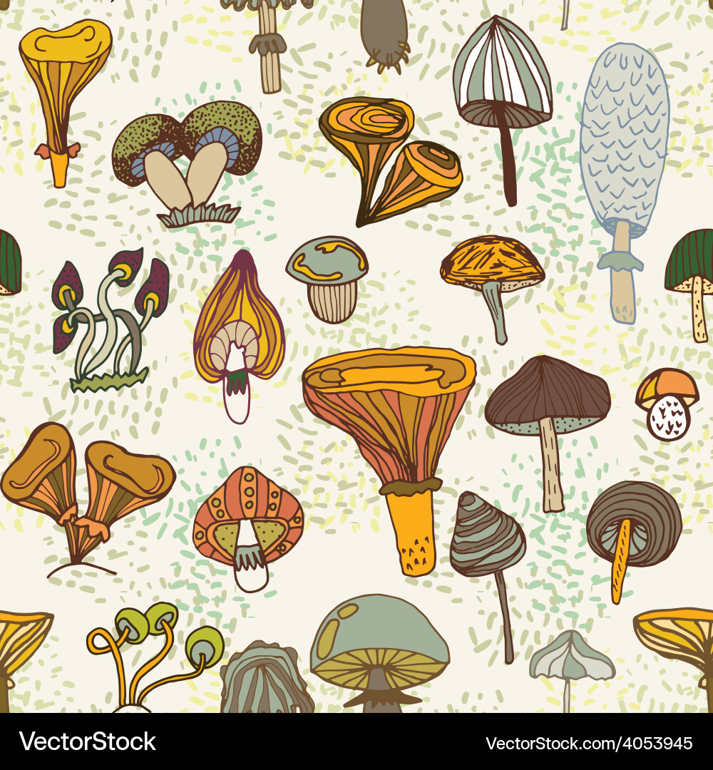 Seamless pattern of different mushrooms Vector Image