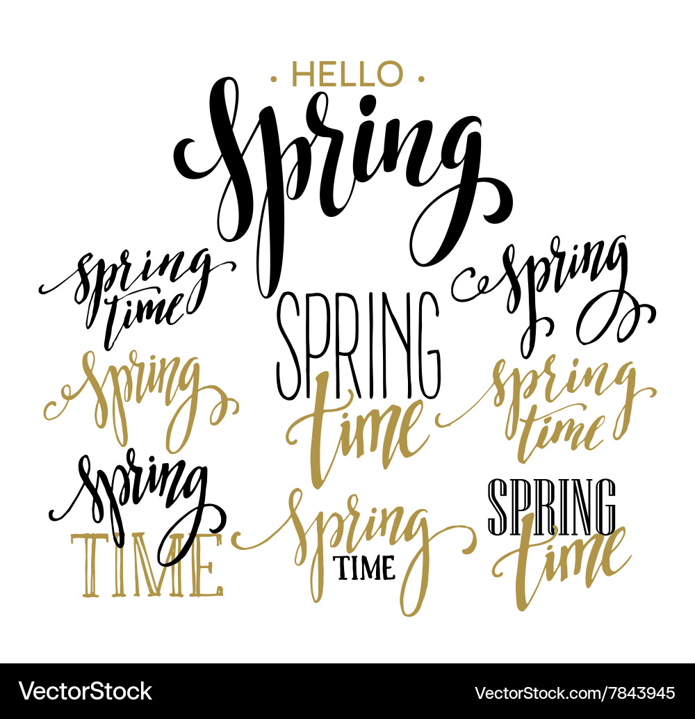 Spring time hello lettering set Vector Image