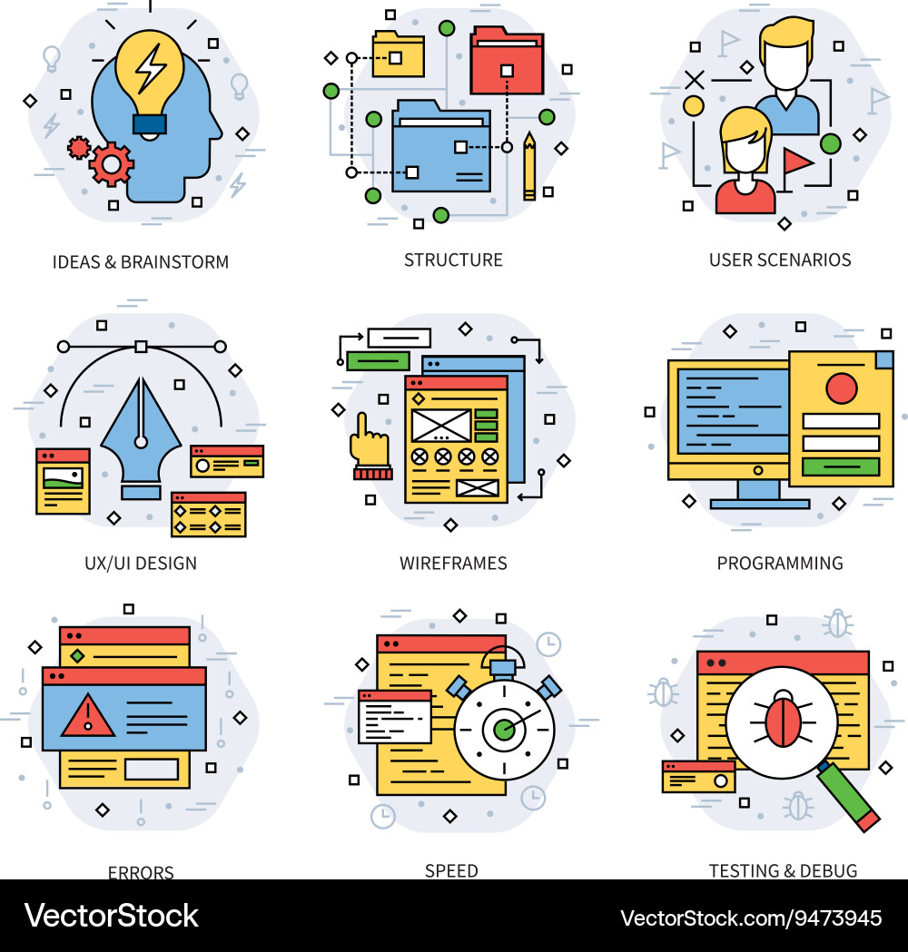 Web Development Line Icons vector image