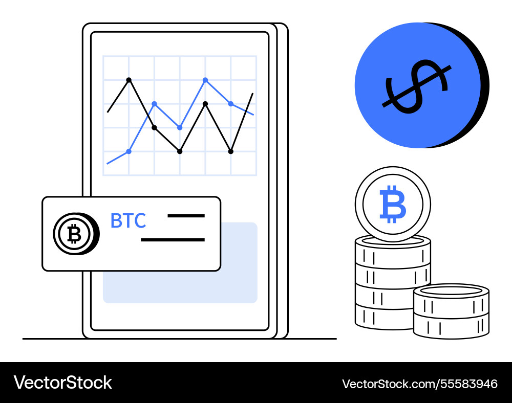 Bitcoin Trends Mobile Charting und Kryptowährung Vektorbild